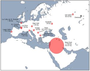 Image: A map of western Eurasia showing when and where fossil evidence suggests that Neanderthals and Homo sapiens coexisted, by Steven E. Churchill, Kamryn Keys, Ann H. Ross / Wikimedia Commons / CC BY-SA 4.0.